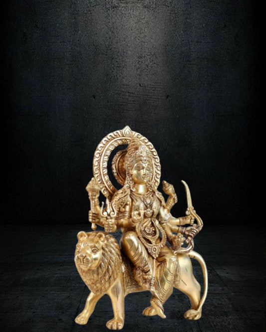 Brass-Durga-Ambe-Mata-on-Lion-Statue