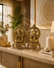 Brass Ganesh Lakshmi Idol on Chowki Large