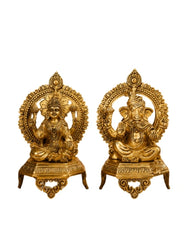 Brass Ganesh Lakshmi Idol on Chowki Large