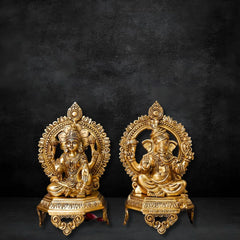 Brass Ganesh Lakshmi Idol on Chowki Large