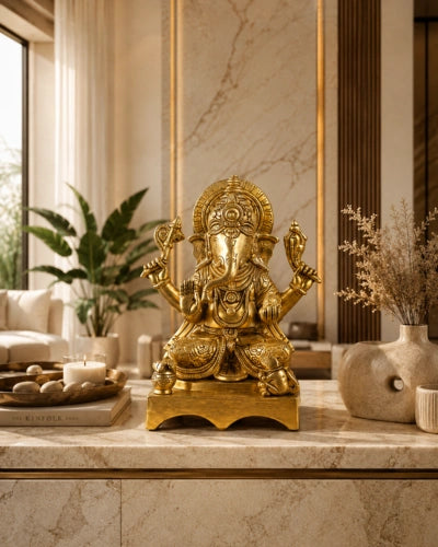 Brass Ganesh Murti Valampuri Vinayagar Idol