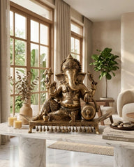 Brass Ganesh Resting On Chowki Sculptures