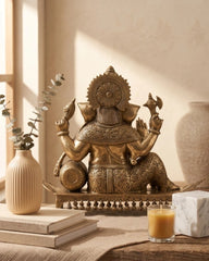 Brass Ganesh Resting On Chowki Sculptures