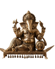 Brass Ganesh Resting On Chowki Sculptures