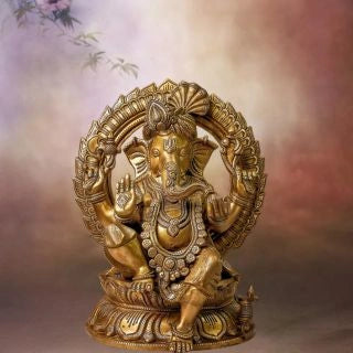 Brass Ganesha Sitting on Lotus with Pag