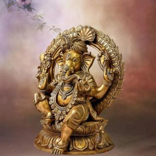 Brass Ganesha Sitting on Lotus with Pag
