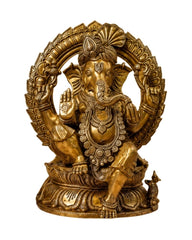 Brass Ganesha Sitting on Lotus with Pag