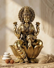 Brass Goddess Dhan Lakshmi on Lotus Idol