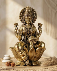 Brass Goddess Dhan Lakshmi on Lotus Idol