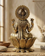 Brass Goddess Dhan Lakshmi on Lotus Idol