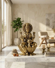 Brass Goddess Dhan Lakshmi on Lotus Idol