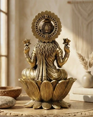 Brass Goddess Dhan Lakshmi on Lotus Idol