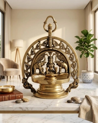 Brass Handcrafted Hanging Gaj-Laxmi Oil Lamp
