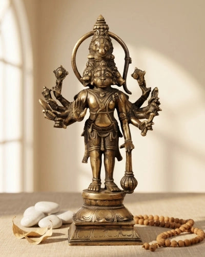 Brass Handcrafted Standing Panchmukhi Hanuman Idol