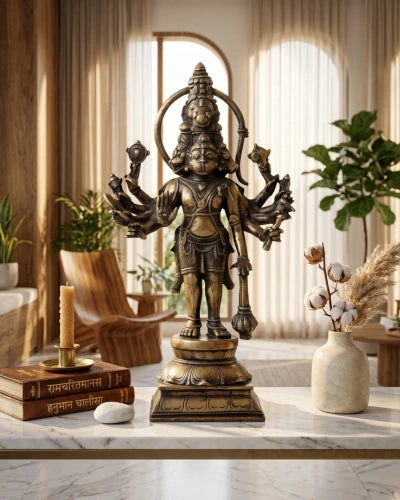Brass Handcrafted Standing Panchmukhi Hanuman Idol