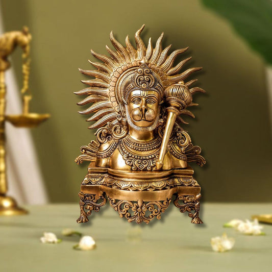 Brass Hanuman Bust Idol with Gada