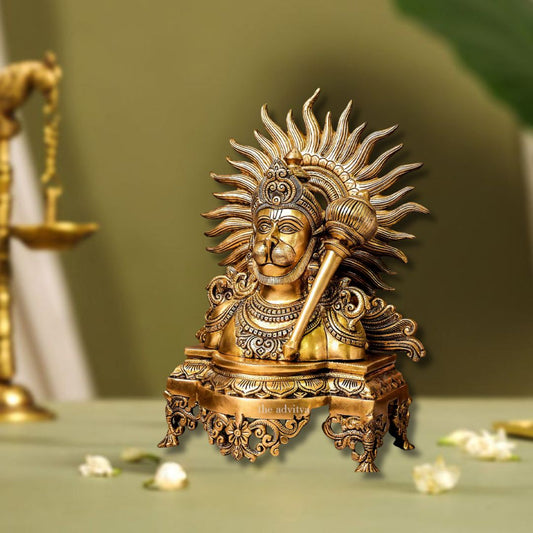 Brass Hanuman Bust Idol with Gada