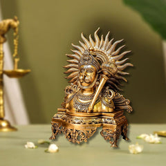 Brass Hanuman Bust Idol with Gada