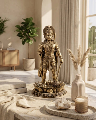 Brass Hanuman Standing On lotus Base