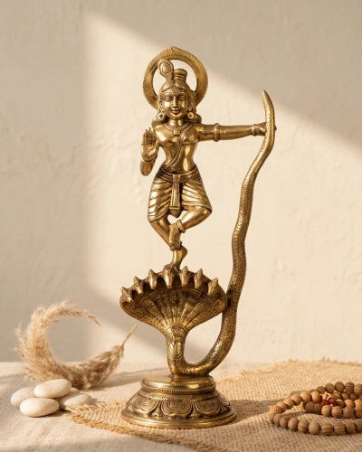 Brass Krishna Idol on Serpent
