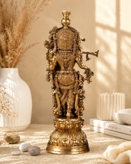 Brass Krishna Statue with Sharp Features – Elegant Divine Sculpture