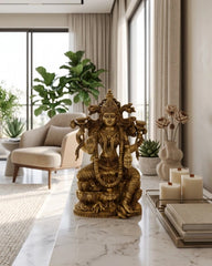 Brass Laxmi Seated On Lotus -Exceptional Fine Carving