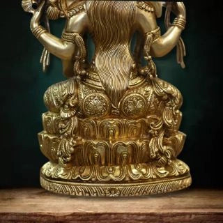 Brass-Laxmi-Seated-On-Lotus-Exceptional-Fine-Carving-3