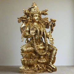 Brass Laxmi Seated On Lotus -Exceptional Fine Carving