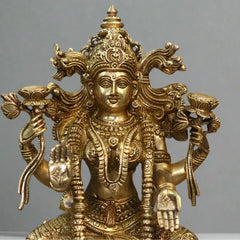 Brass Laxmi Seated On Lotus -Exceptional Fine Carving