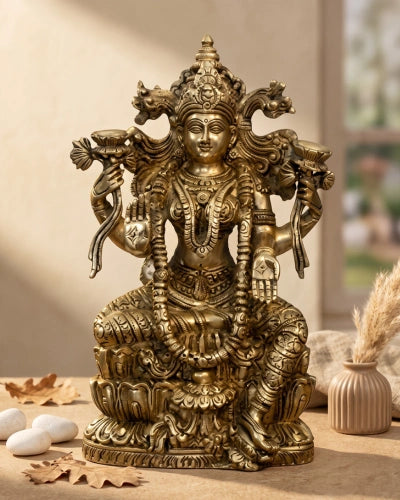 Buy Brass Laxmi Seated on Lotus -Exceptional Fine Carving