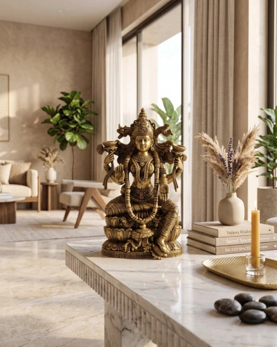Buy Brass Laxmi Seated on Lotus -Exceptional Fine Carving