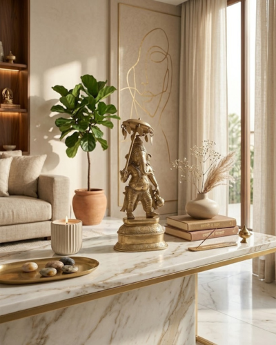 Brass Lord Ganesha Idol with Umbrella Statue