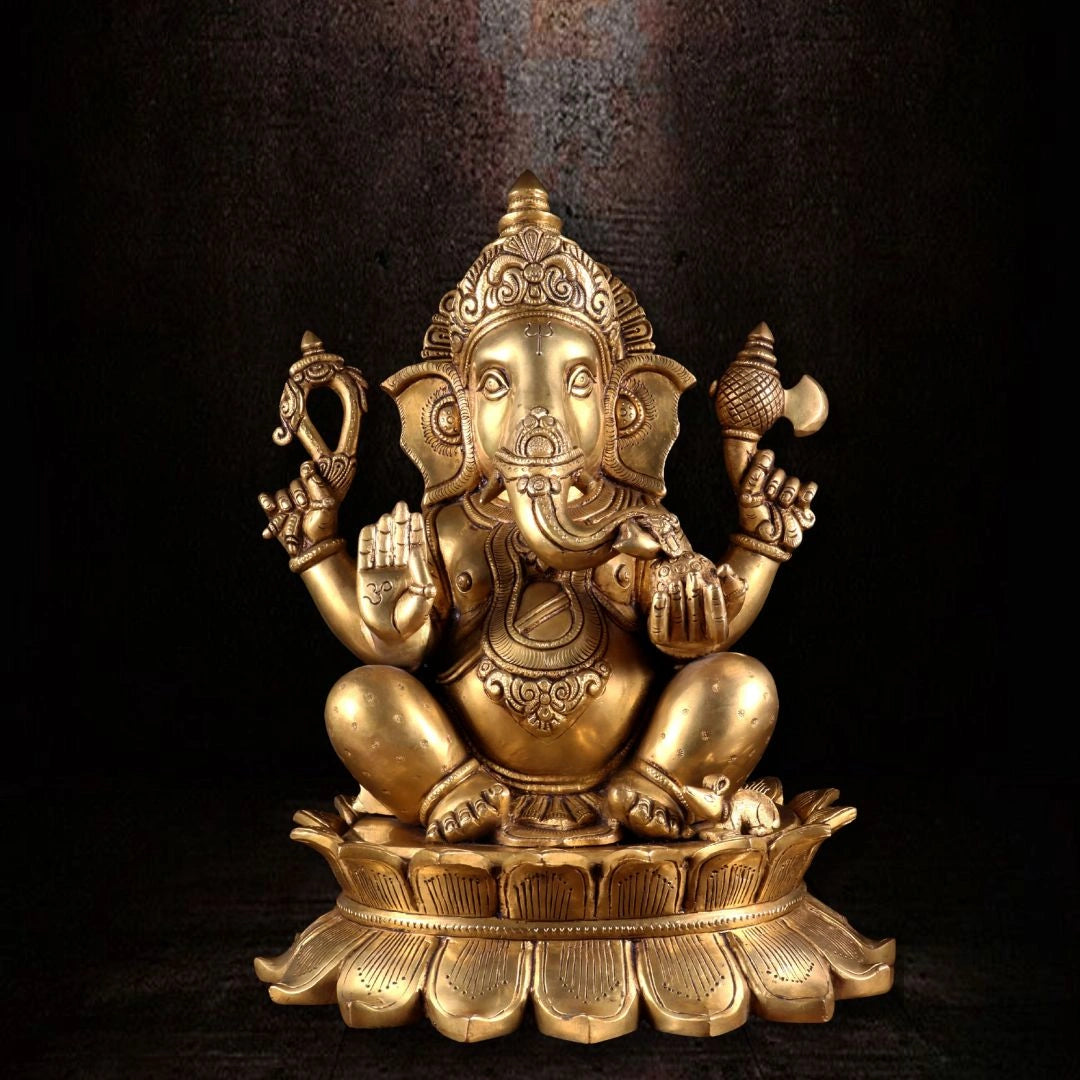 Brass Lord Ganesha Statue on Lotus Base