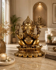 Brass Lord Ganesha Statue on Lotus Base