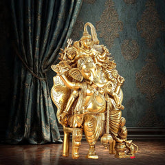 Brass Lord Ganesha Statue on Singhasan Throne with Shiva