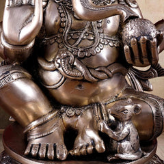 Brass Superfine Ganesha on Lotus with Annam Lamps & Hanging Bells