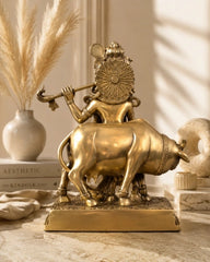 Brass Lord Krishna with Cow