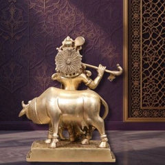Brass Lord Krishna with Cow