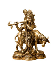 Brass Lord Krishna with Cow