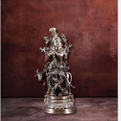 Brass Lord Krishna with Cow Idol