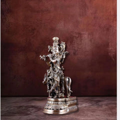 Brass Lord Krishna with Cow Idol