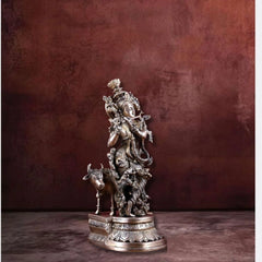 Brass Lord Krishna with Cow Idol