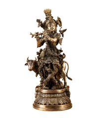 Brass Lord Krishna with Cow Idol