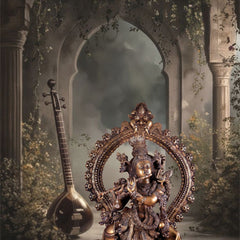 Brass Lord Krishna with Cow on Grand Kirtimukha Pedestal with Twin Peacock Lamps