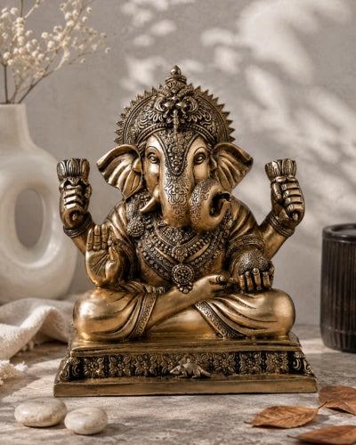 Brass Lord ganesha sitting on Chowki
