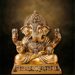 Brass Lord ganesha sitting on Chowki