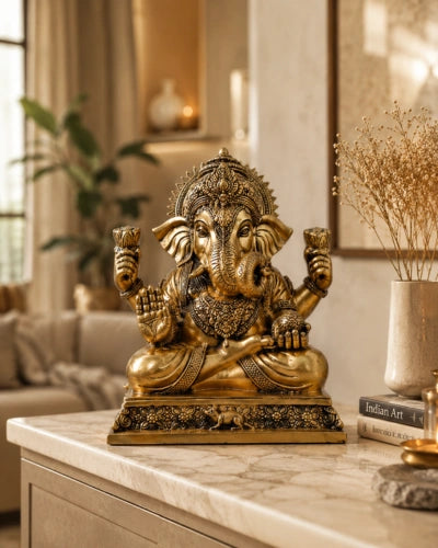 Brass Lord ganesha sitting on Chowki