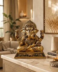 Brass Lord ganesha sitting on Chowki
