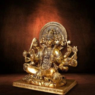 BRASS PANCHMUKHI HANUMAN IDOL IN SITTING POSTURE