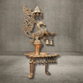 Brass Peacock Oil Lamp Stand
